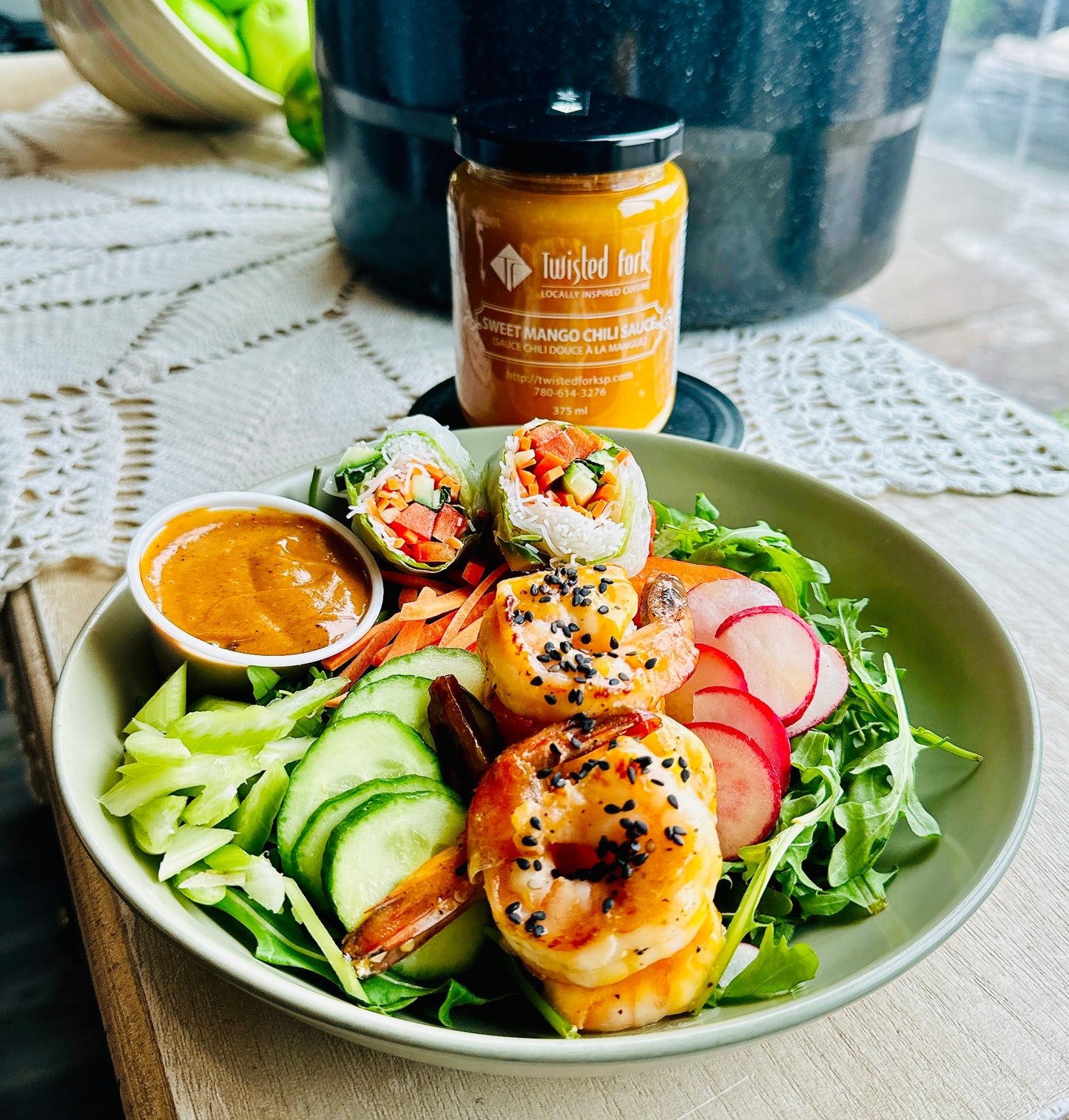 jam made with shrimp on a salad