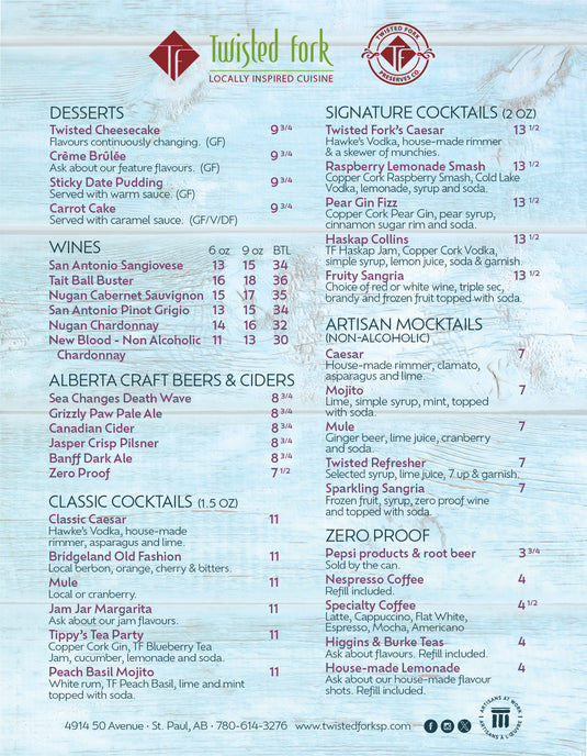 Twisted Fork Restaurant View Our Menu Locally Inspired Cuisine