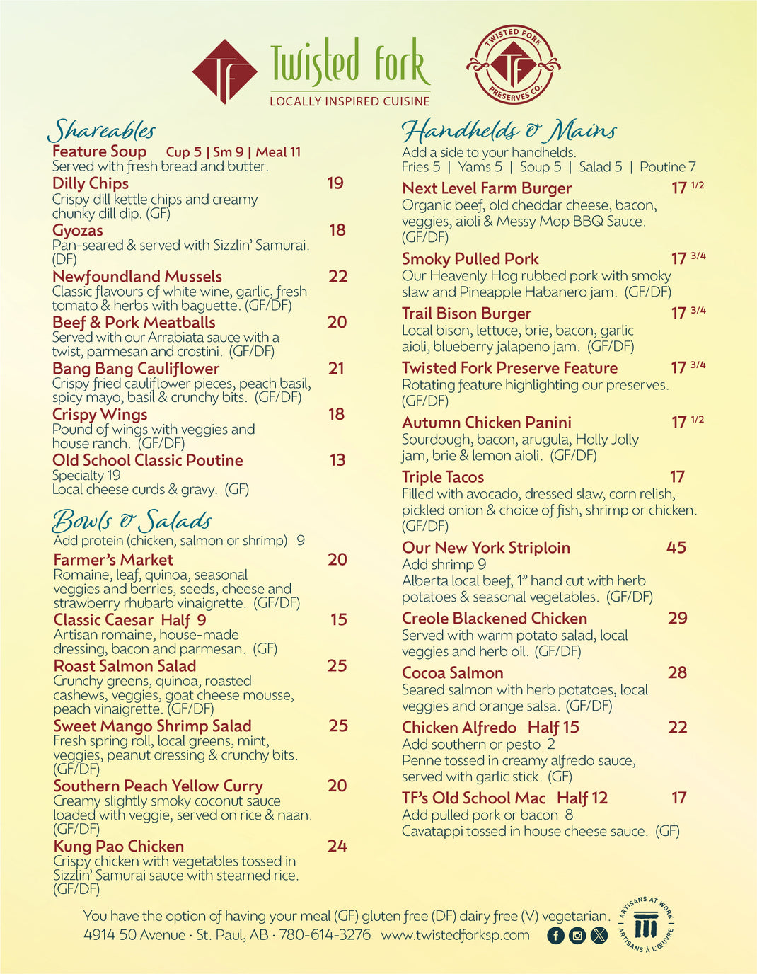 Twisted Fork Restaurant | View Our Menu | Locally Inspired Cuisine ...