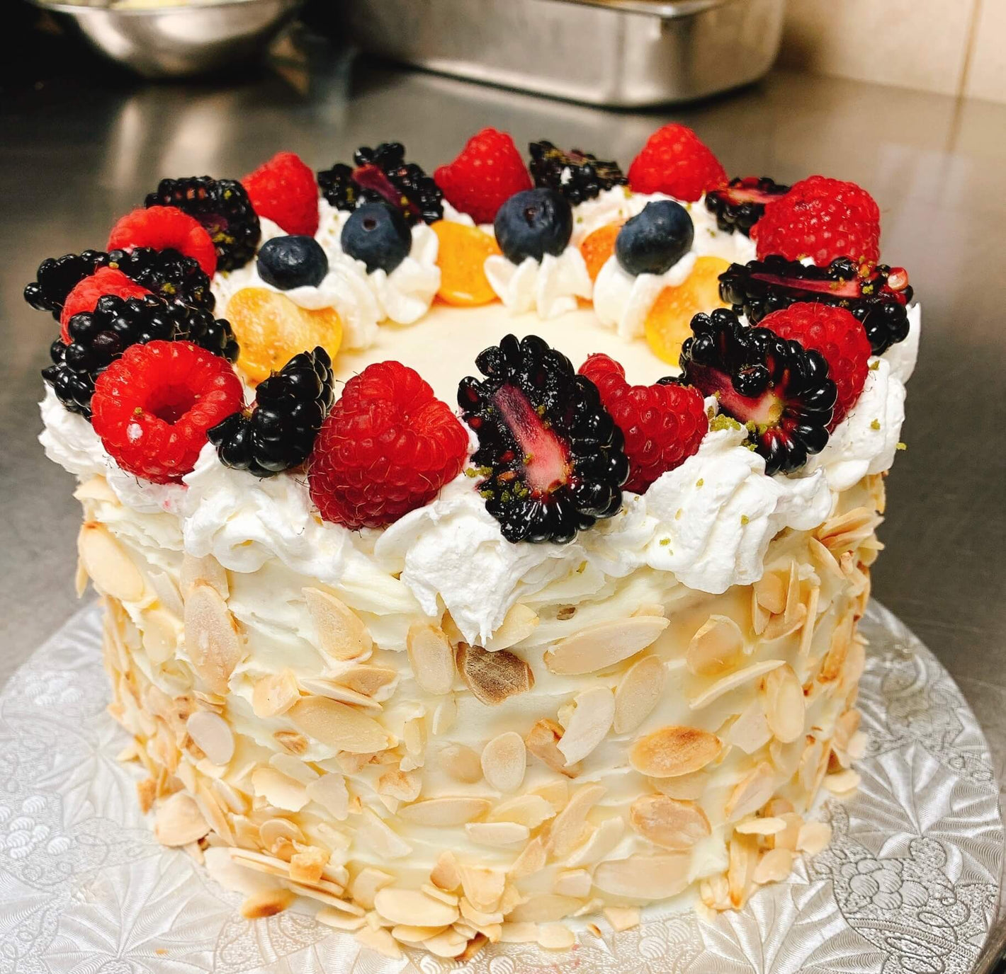 diplomat cake with berries on top